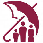 People under a protection umbrella - icon